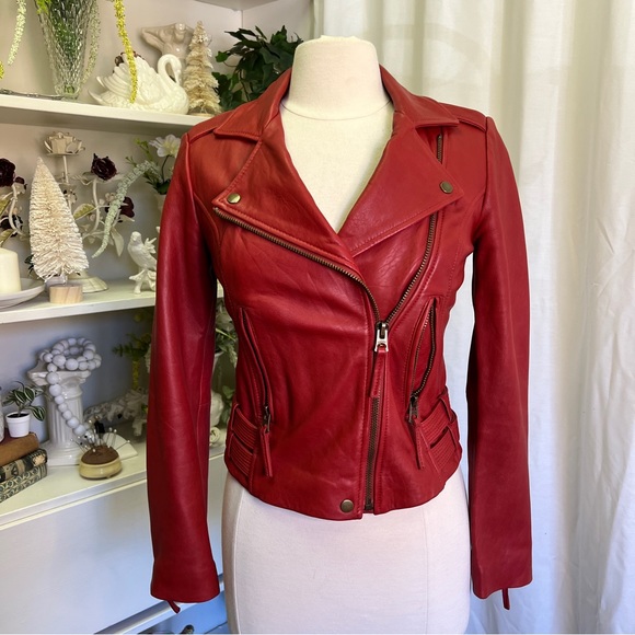 Lucky Brand 100% Lamb Leather Red Moto Jacket - Picture 3 of 16